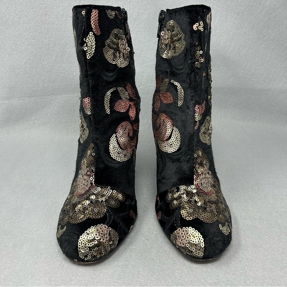 ALDO-Black Velvet Booties/Embroidered/Sequins-Leather Insole-Side Zip-SZ 7 - Picture 7 of 11